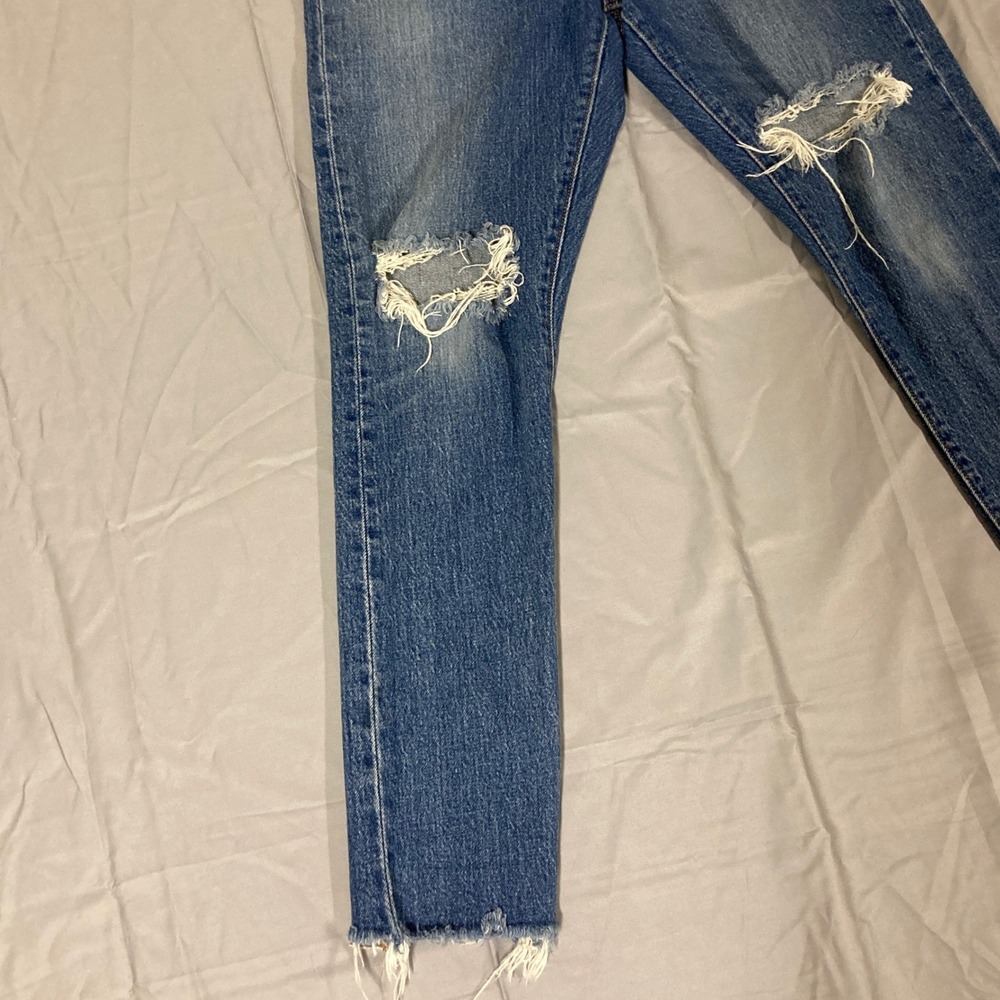 Levi Strauss 501 Skinny Jeans Women Blue Distressed Raw Measurements in photos. - Picture 5 of 16
